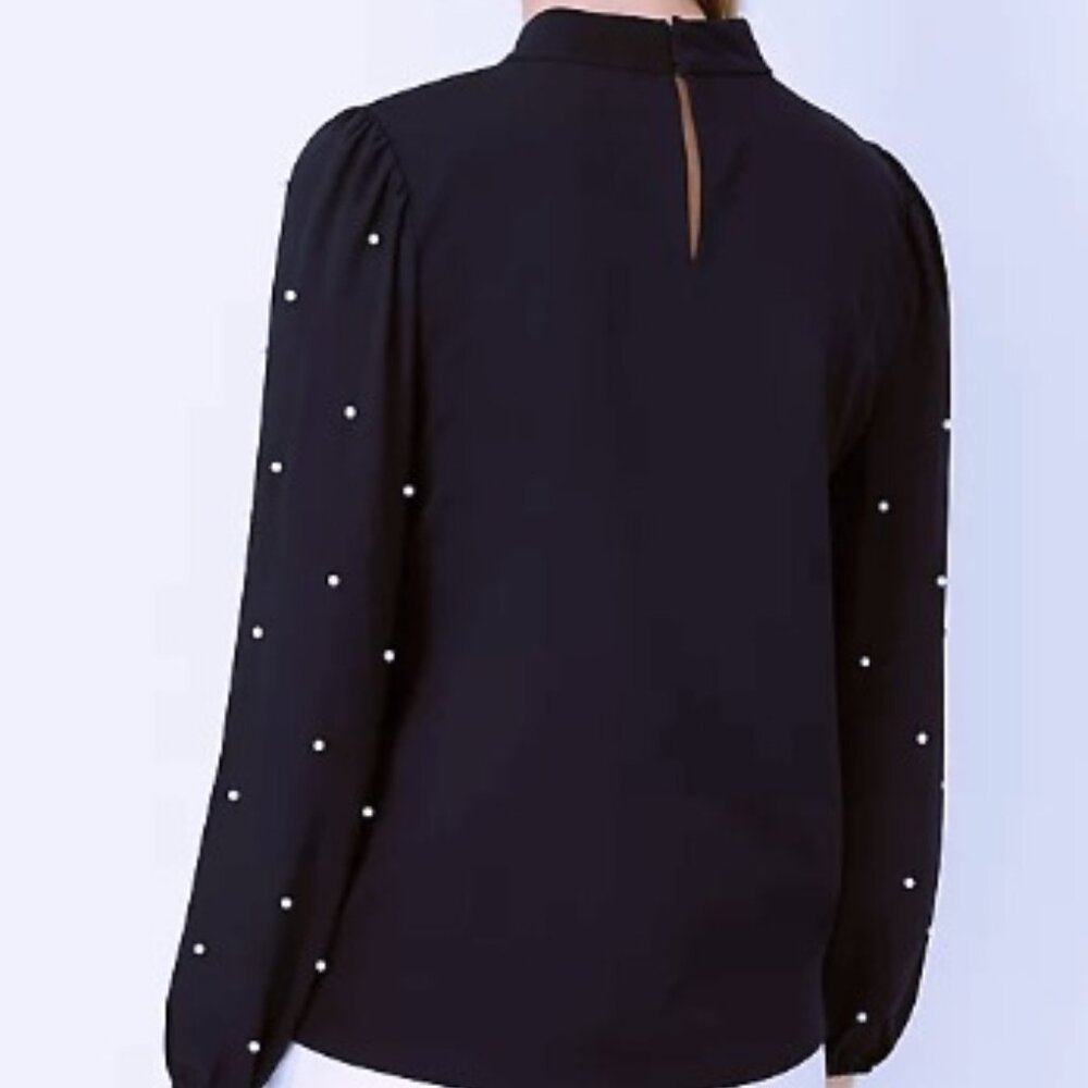 Ann Taylor NWT Long Sleeve Top, Black with pearl sleeves Size XS - Picture 2 of 3